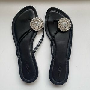 Aldo Leather Slides with Crystal accent